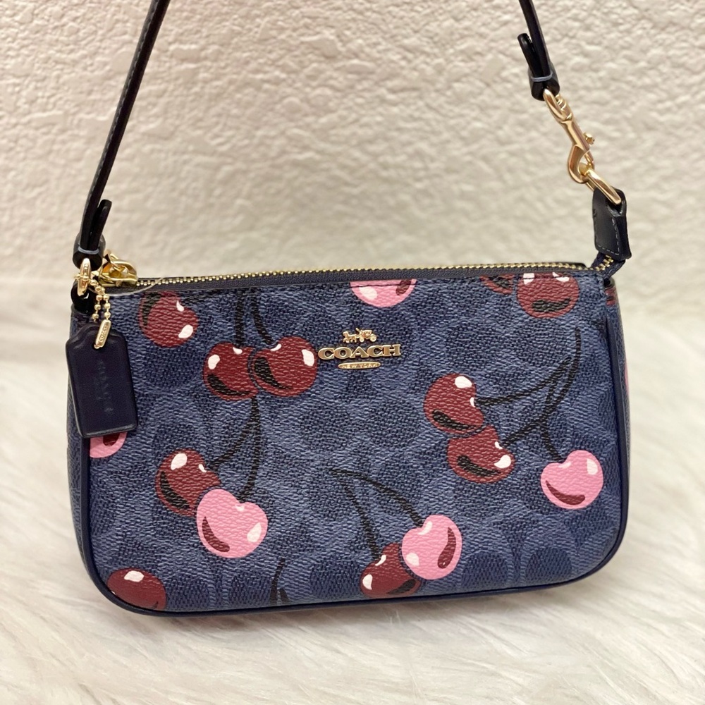 COACH CZ011 Nolita 19 Signature Canvas &Leather Cherry On Top 🍒 Print Bag Denim